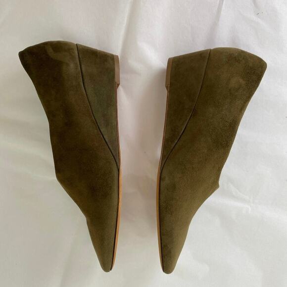 Vince Barolo Suede Wedge Heel Size 6.5 Olive Green Square Toe Casual D'Orsay - Picture 9 of 13
